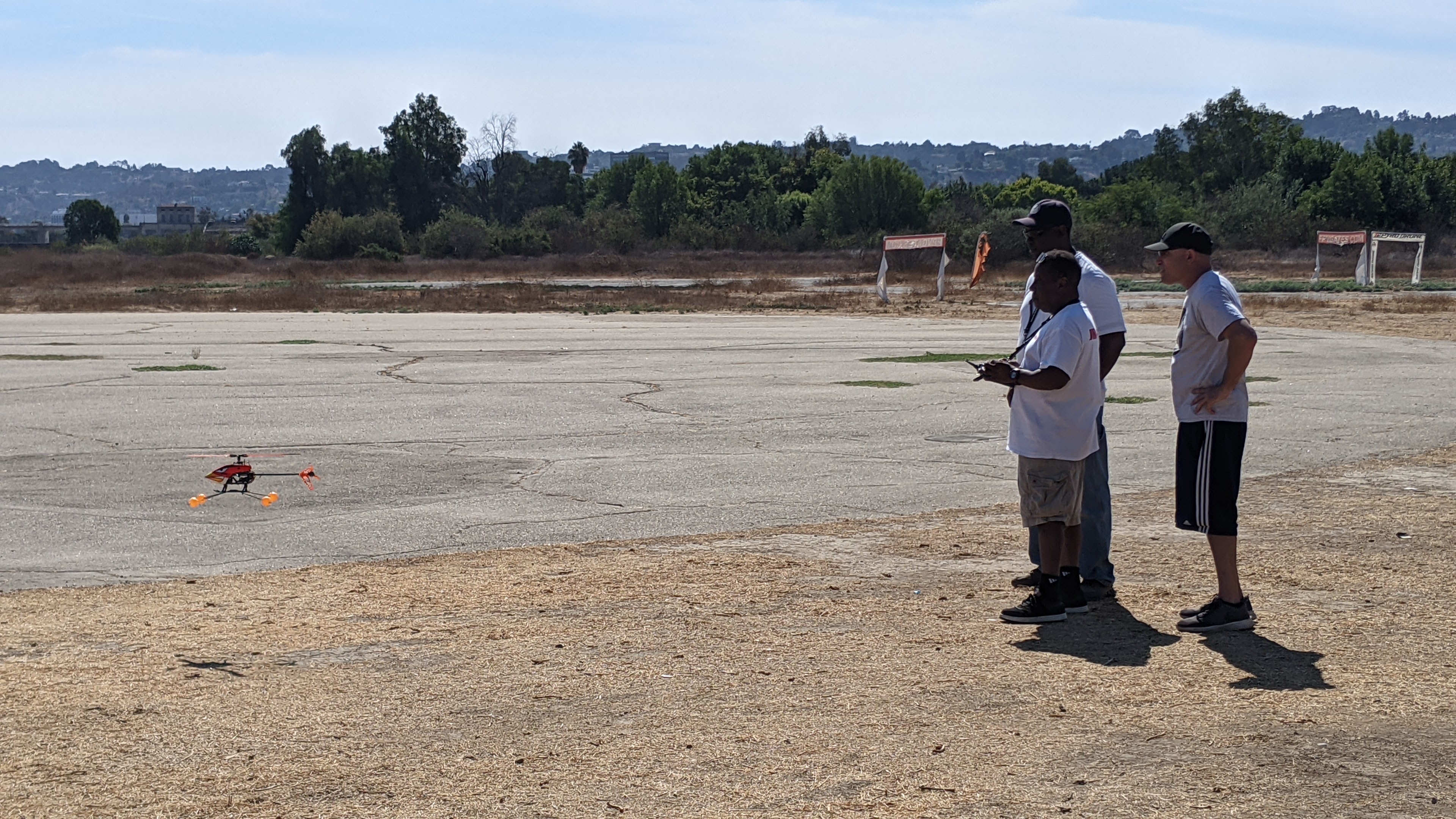 Alex, Tony, and Greg doing some flight training at the main RC Helicopter flight area at Apollo airfield in San Fernando Valley, CA